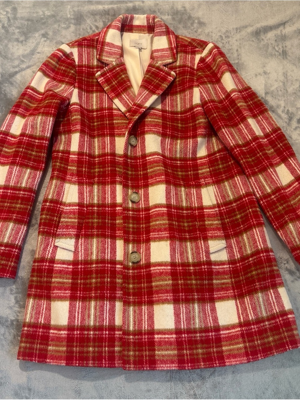 Classic Red Plaid Wool Blend LOFT Coat Holiday Academia Preppy